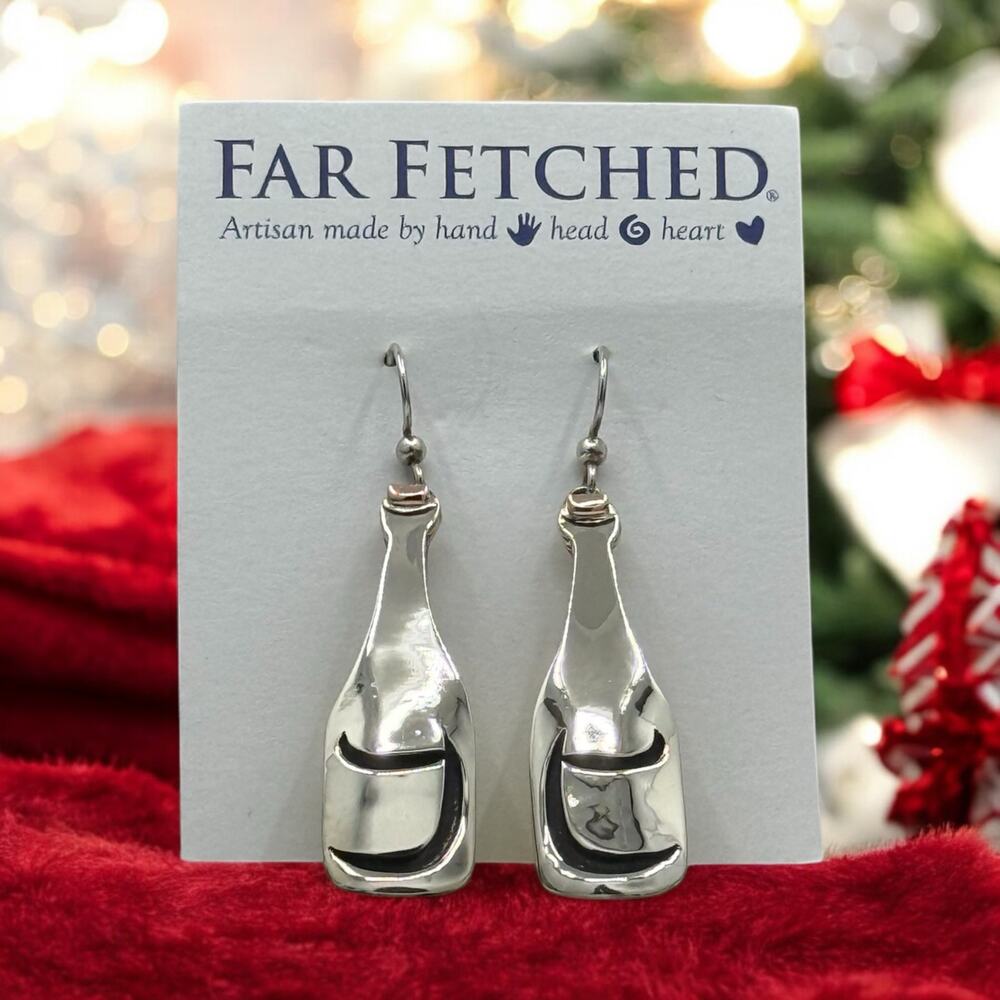 Far Fetched Copper Cork Wine Bottle Earrings Sommelier Silver Gold Artisan